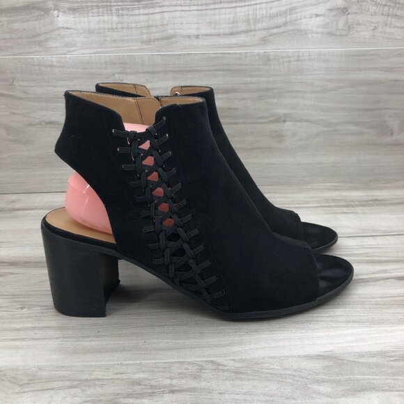 Franco Sarto Shoes - Franco Sarto Booties Womens 10 Hannah Black Zip Open Toe Ankle Boots